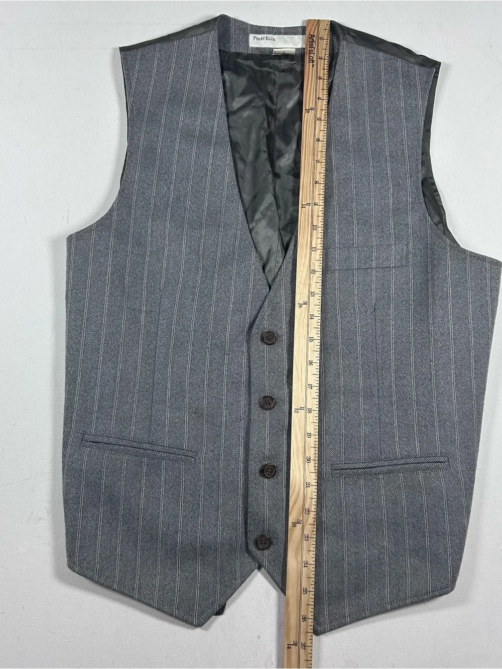 Perry Ellis Suit Vest Gray Herringbone Mens Large Wool Blend
